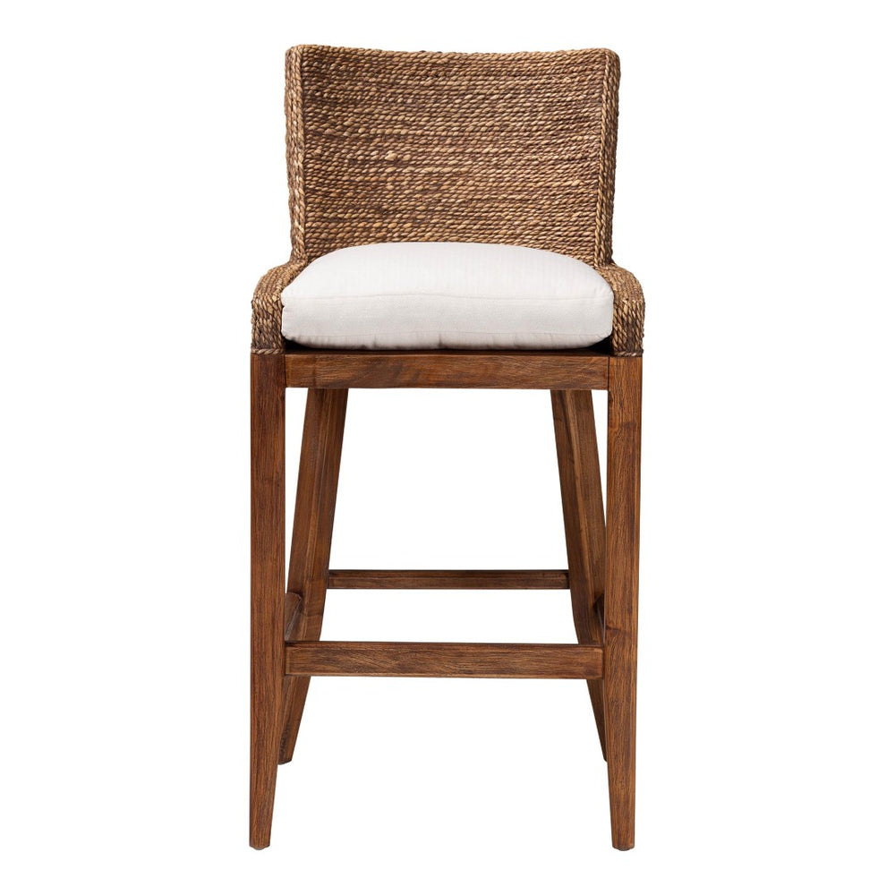 Baxton Studio bali Ridley Seagrass Bar Stool with Mahogany Frame - Chic Coastal Seating for Kitchen Island & Lounge MD-39835 Ridley-Brown Wash-Cushion-BS