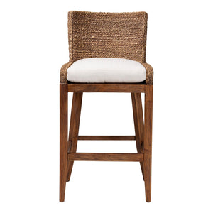Baxton Studio bali Ridley Seagrass Bar Stool with Mahogany Frame - Chic Coastal Seating for Kitchen Island & Lounge MD-39835 Ridley-Brown Wash-Cushion-BS