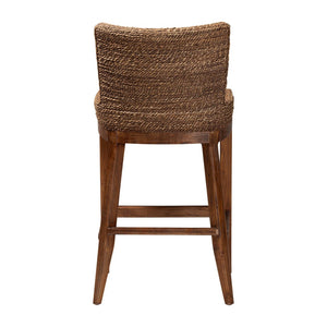 Baxton Studio bali Ridley Seagrass Bar Stool with Mahogany Frame - Chic Coastal Seating for Kitchen Island & Lounge MD-39835 Ridley-Brown Wash-Cushion-BS