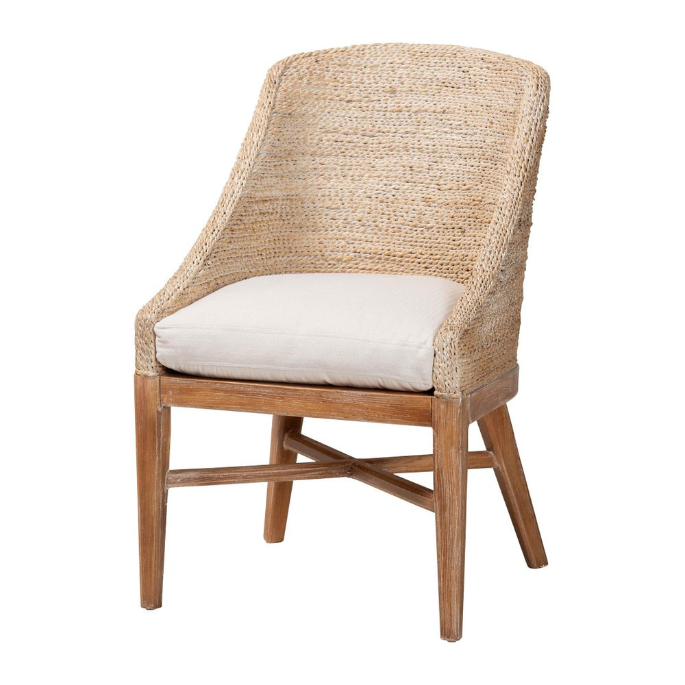 Baxton Studio bali Jasper Seagrass Dining Chair - Coastal Wingback Accent with Mahogany Frame & Removable Cushion MD-39836 Jasper-White Wash-Cushion-DC