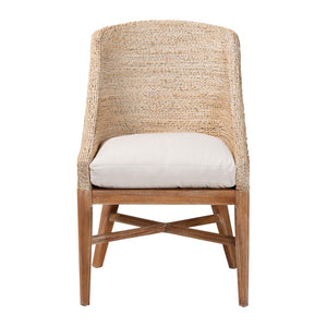 Baxton Studio bali Jasper Seagrass Dining Chair - Coastal Wingback Accent with Mahogany Frame & Removable Cushion MD-39836 Jasper-White Wash-Cushion-DC