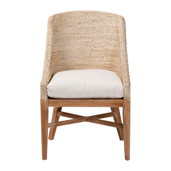 Baxton Studio bali Jasper Seagrass Dining Chair - Coastal Wingback Accent with Mahogany Frame & Removable Cushion MD-39836 Jasper-White Wash-Cushion-DC
