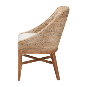 Baxton Studio bali Jasper Seagrass Dining Chair - Coastal Wingback Accent with Mahogany Frame & Removable Cushion MD-39836 Jasper-White Wash-Cushion-DC