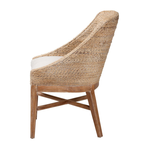 Baxton Studio bali Jasper Seagrass Dining Chair - Coastal Wingback Accent with Mahogany Frame & Removable Cushion MD-39836 Jasper-White Wash-Cushion-DC