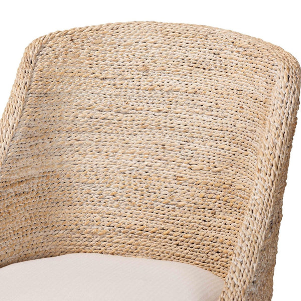Baxton Studio bali Jasper Seagrass Dining Chair - Coastal Wingback Accent with Mahogany Frame & Removable Cushion MD-39836 Jasper-White Wash-Cushion-DC