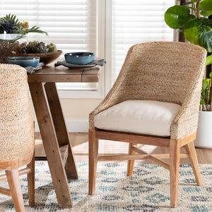 Baxton Studio bali Jasper Seagrass Dining Chair - Coastal Wingback Accent with Mahogany Frame & Removable Cushion MD-39836 Jasper-White Wash-Cushion-DC