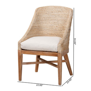 Baxton Studio bali Jasper Seagrass Dining Chair - Coastal Wingback Accent with Mahogany Frame & Removable Cushion MD-39836 Jasper-White Wash-Cushion-DC