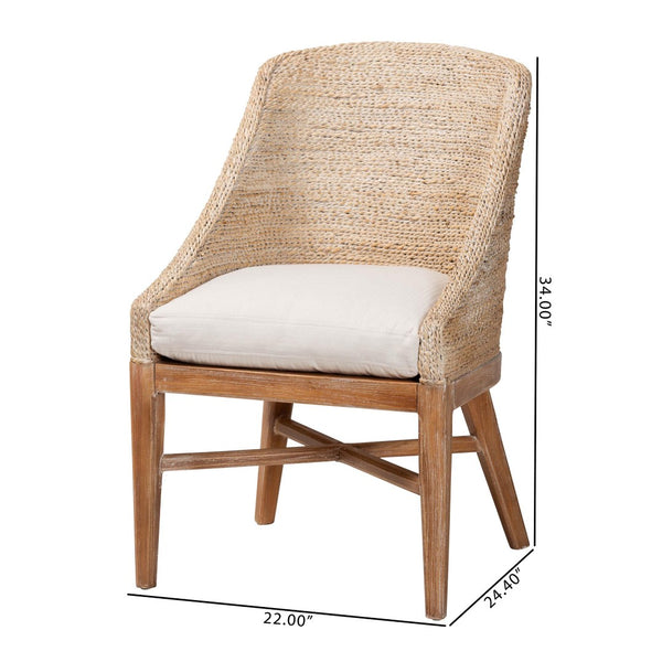 Baxton Studio bali Jasper Seagrass Dining Chair - Coastal Wingback Accent with Mahogany Frame & Removable Cushion MD-39836 Jasper-White Wash-Cushion-DC