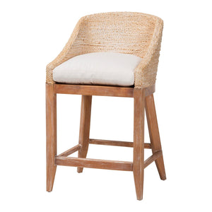 Baxton Studio bali Jasper Seagrass Counter Stool - Stylish Wingback Design with Mahogany Frame for Coastal Charm MD-39837 Jasper-White Wash-Cushion-CS