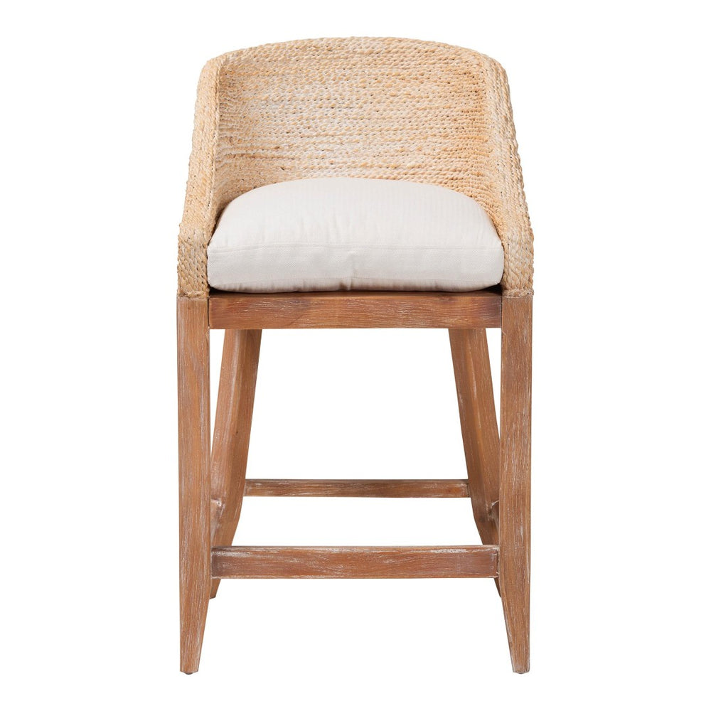 Baxton Studio bali Jasper Seagrass Counter Stool - Stylish Wingback Design with Mahogany Frame for Coastal Charm MD-39837 Jasper-White Wash-Cushion-CS