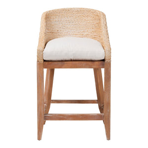 Baxton Studio bali Jasper Seagrass Counter Stool - Stylish Wingback Design with Mahogany Frame for Coastal Charm MD-39837 Jasper-White Wash-Cushion-CS