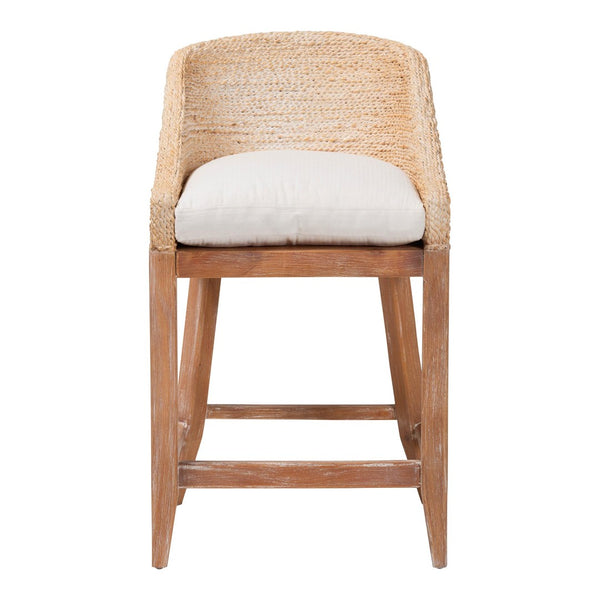 Baxton Studio bali Jasper Seagrass Counter Stool - Stylish Wingback Design with Mahogany Frame for Coastal Charm MD-39837 Jasper-White Wash-Cushion-CS