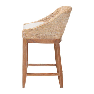 Baxton Studio bali Jasper Seagrass Counter Stool - Stylish Wingback Design with Mahogany Frame for Coastal Charm MD-39837 Jasper-White Wash-Cushion-CS