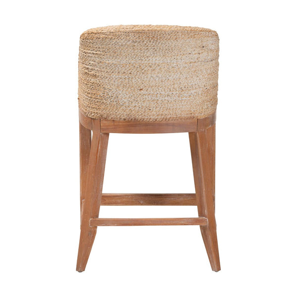 Baxton Studio bali Jasper Seagrass Counter Stool - Stylish Wingback Design with Mahogany Frame for Coastal Charm MD-39837 Jasper-White Wash-Cushion-CS