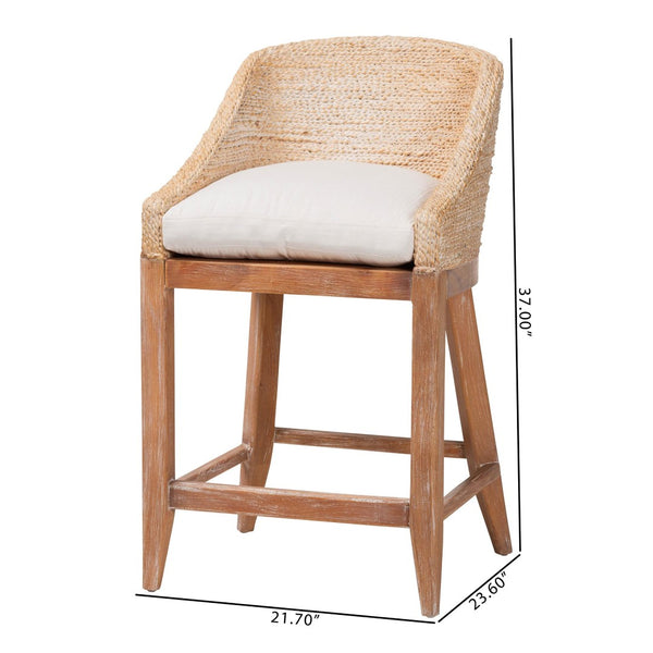 Baxton Studio bali Jasper Seagrass Counter Stool - Stylish Wingback Design with Mahogany Frame for Coastal Charm MD-39837 Jasper-White Wash-Cushion-CS