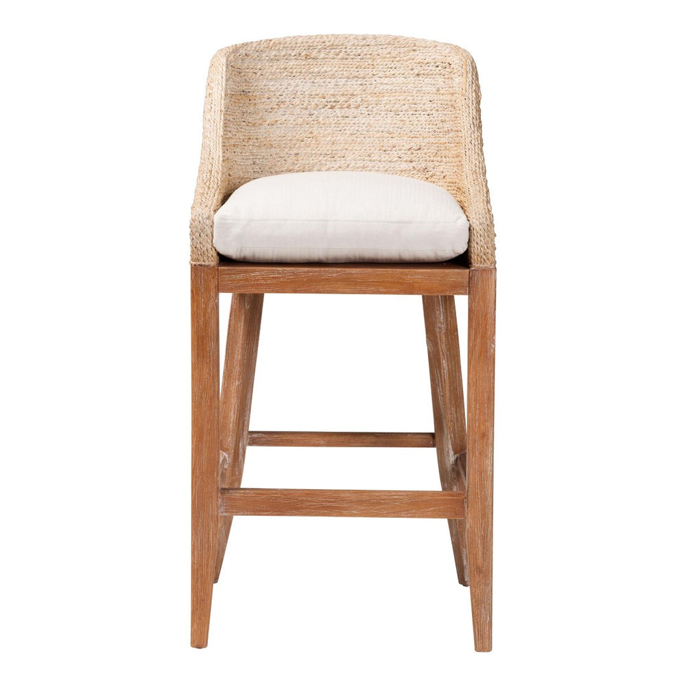 Baxton Studio bali Bali Jasper Seagrass Bar Stool - Handwoven Comfort with Mahogany Frame & Wingback Design in Whitewash MD-39838 Jasper-White Wash-Cushion-BS