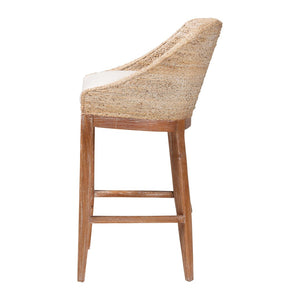 Baxton Studio bali Bali Jasper Seagrass Bar Stool - Handwoven Comfort with Mahogany Frame & Wingback Design in Whitewash MD-39838 Jasper-White Wash-Cushion-BS