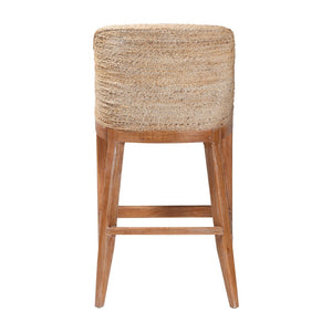 Baxton Studio bali Bali Jasper Seagrass Bar Stool - Handwoven Comfort with Mahogany Frame & Wingback Design in Whitewash MD-39838 Jasper-White Wash-Cushion-BS