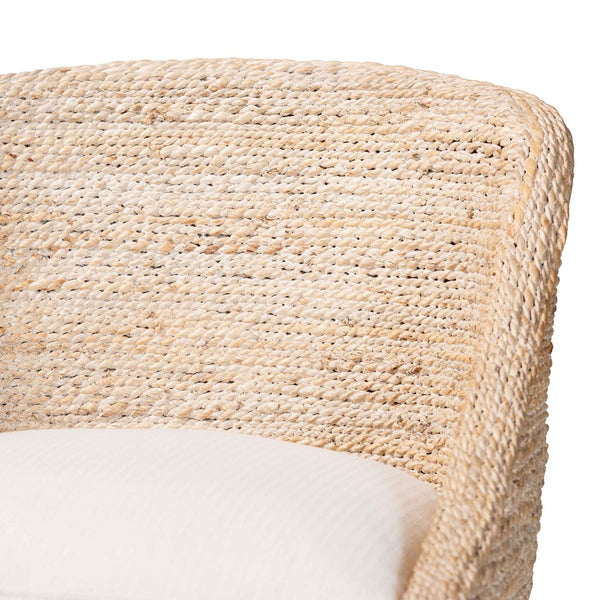 Baxton Studio bali Bali Jasper Seagrass Bar Stool - Handwoven Comfort with Mahogany Frame & Wingback Design in Whitewash MD-39838 Jasper-White Wash-Cushion-BS