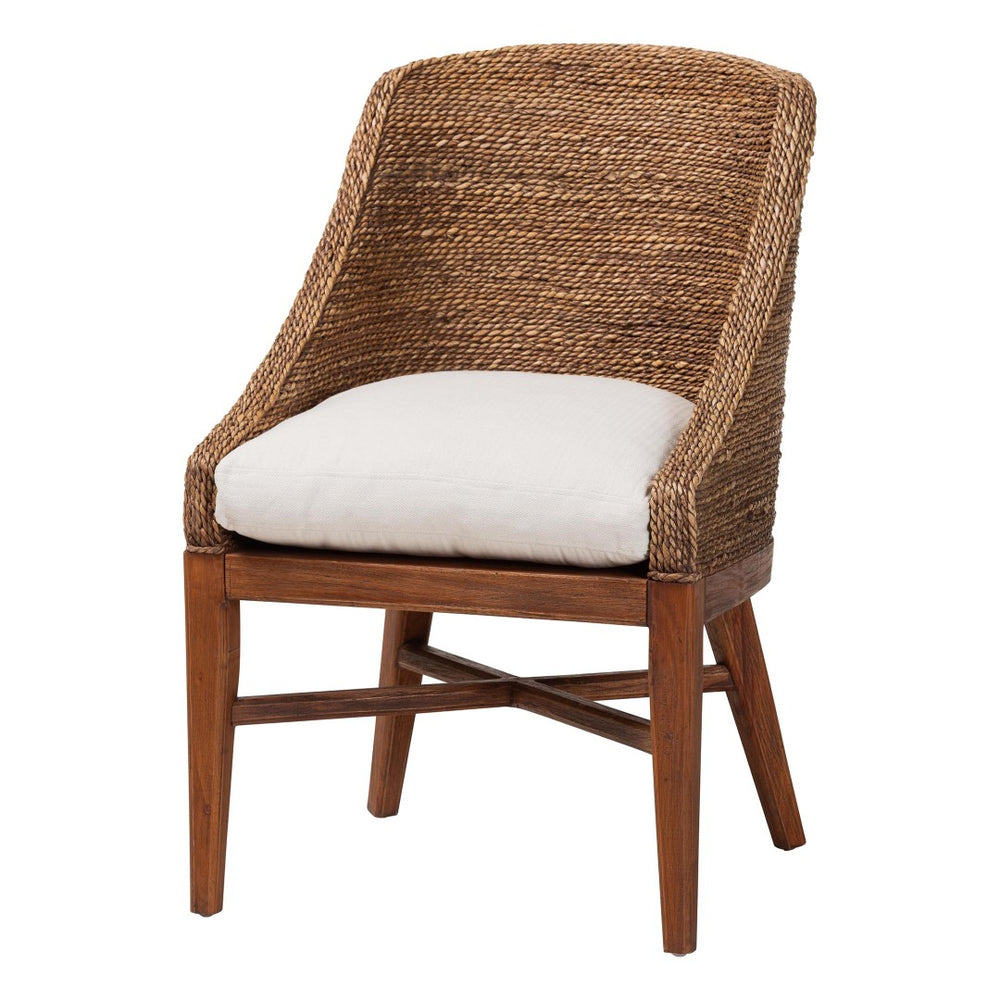 Baxton Studio bali Bali Jasper Seagrass Dining Chair - Handwoven Coastal Accent with Mahogany Frame & Cushioned Seat MD-39836 Jasper-Brown Wash-Cushion-DC