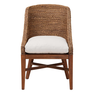 Baxton Studio bali Bali Jasper Seagrass Dining Chair - Handwoven Coastal Accent with Mahogany Frame & Cushioned Seat MD-39836 Jasper-Brown Wash-Cushion-DC