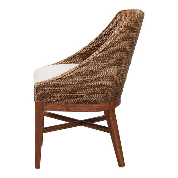 Baxton Studio bali Bali Jasper Seagrass Dining Chair - Handwoven Coastal Accent with Mahogany Frame & Cushioned Seat MD-39836 Jasper-Brown Wash-Cushion-DC