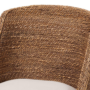 Baxton Studio bali Bali Jasper Seagrass Dining Chair - Handwoven Coastal Accent with Mahogany Frame & Cushioned Seat MD-39836 Jasper-Brown Wash-Cushion-DC