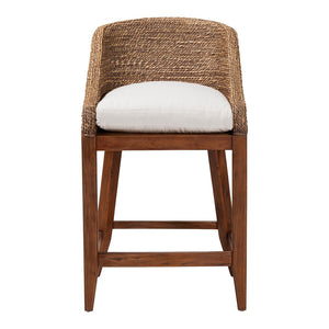 Baxton Studio bali Seagrass Counter Stool with Wingback & Cushioned Seat - Coastal Mahogany Frame for Kitchen Use MD-39837 Jasper-Brown Wash-Cushion-CS