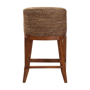 Baxton Studio bali Seagrass Counter Stool with Wingback & Cushioned Seat - Coastal Mahogany Frame for Kitchen Use MD-39837 Jasper-Brown Wash-Cushion-CS