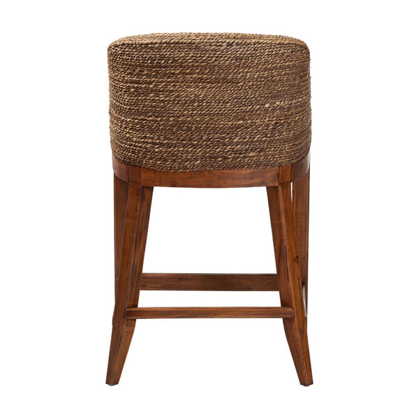 Baxton Studio bali Seagrass Counter Stool with Wingback & Cushioned Seat - Coastal Mahogany Frame for Kitchen Use MD-39837 Jasper-Brown Wash-Cushion-CS