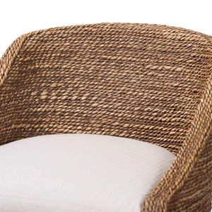 Baxton Studio bali Seagrass Counter Stool with Wingback & Cushioned Seat - Coastal Mahogany Frame for Kitchen Use MD-39837 Jasper-Brown Wash-Cushion-CS