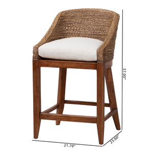 Baxton Studio bali Seagrass Counter Stool with Wingback & Cushioned Seat - Coastal Mahogany Frame for Kitchen Use MD-39837 Jasper-Brown Wash-Cushion-CS