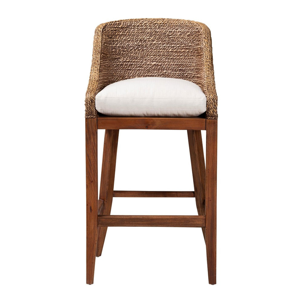Baxton Studio bali Jasper Seagrass Bar Stool - Handcrafted Mahogany Frame with Wingback & Cushioned Comfort, Brown Wash MD-39838 Jasper-Brown Wash-Cushion-BS
