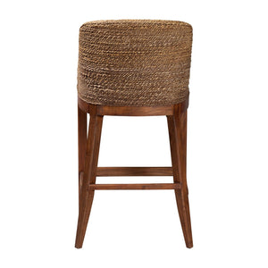 Baxton Studio bali Jasper Seagrass Bar Stool - Handcrafted Mahogany Frame with Wingback & Cushioned Comfort, Brown Wash MD-39838 Jasper-Brown Wash-Cushion-BS