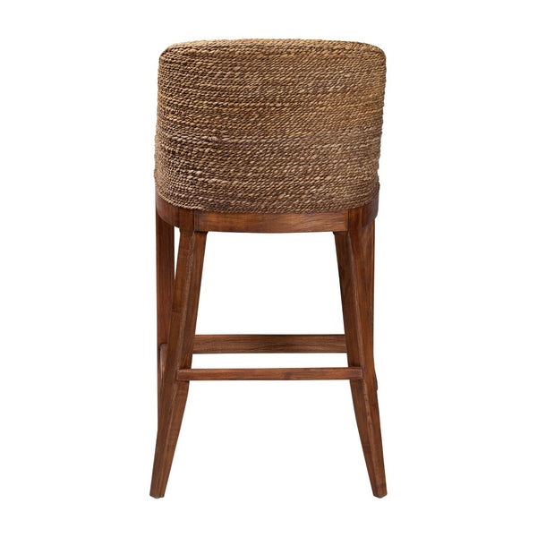 Baxton Studio bali Jasper Seagrass Bar Stool - Handcrafted Mahogany Frame with Wingback & Cushioned Comfort, Brown Wash MD-39838 Jasper-Brown Wash-Cushion-BS