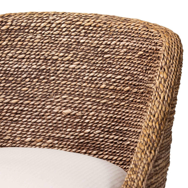 Baxton Studio bali Jasper Seagrass Bar Stool - Handcrafted Mahogany Frame with Wingback & Cushioned Comfort, Brown Wash MD-39838 Jasper-Brown Wash-Cushion-BS