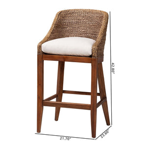 Baxton Studio bali Jasper Seagrass Bar Stool - Handcrafted Mahogany Frame with Wingback & Cushioned Comfort, Brown Wash MD-39838 Jasper-Brown Wash-Cushion-BS