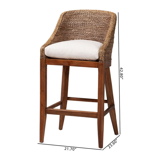 Baxton Studio bali Jasper Seagrass Bar Stool - Handcrafted Mahogany Frame with Wingback & Cushioned Comfort, Brown Wash MD-39838 Jasper-Brown Wash-Cushion-BS