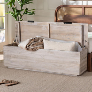 Baxton Studio bali Alvaro Wood Storage Trunk - Modern Farmhouse Blanket Chest & Versatile Seating for Home Decor Alvaro-White Wash-Wooden-Bench-Boxed