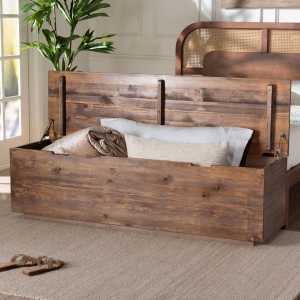 Baxton Studio bali Alfonso Wood Storage Trunk - Rustic Lift-Top Blanket Chest & Bench for Modern Farmhouse Homes Alfonso-Brown-Wooden-Bench-Boxed