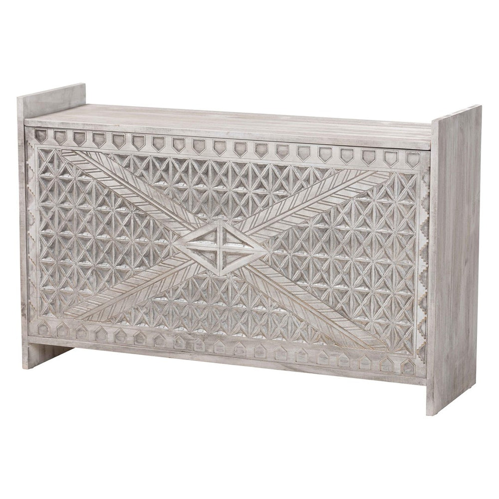 Baxton Studio bali Amado Wood Storage Trunk - Vintage Boho Style with Carved Front, Whitewashed Pine & Hidden Storage Amado-White Wash-Wooden-Bench-Boxed