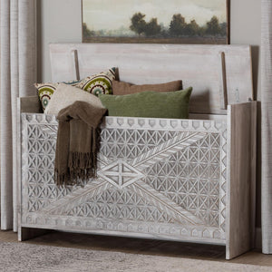 Baxton Studio bali Amado Wood Storage Trunk - Vintage Boho Style with Carved Front, Whitewashed Pine & Hidden Storage Amado-White Wash-Wooden-Bench-Boxed
