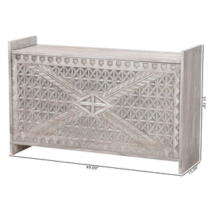 Baxton Studio bali Amado Wood Storage Trunk - Vintage Boho Style with Carved Front, Whitewashed Pine & Hidden Storage Amado-White Wash-Wooden-Bench-Boxed