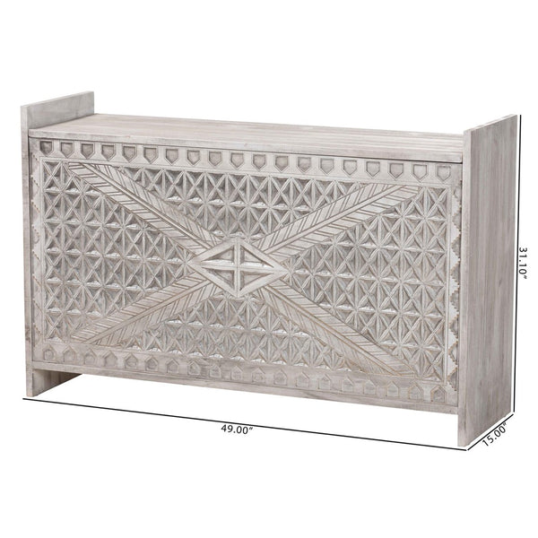 Baxton Studio bali Amado Wood Storage Trunk - Vintage Boho Style with Carved Front, Whitewashed Pine & Hidden Storage Amado-White Wash-Wooden-Bench-Boxed