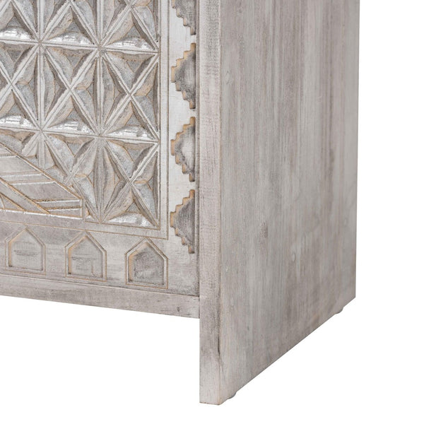 Baxton Studio bali Amado Wood Storage Trunk - Vintage Boho Style with Carved Front, Whitewashed Pine & Hidden Storage Amado-White Wash-Wooden-Bench-Boxed