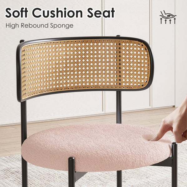 English Elm Modern Upholstered Dining Chairs Set Of 4 - Pink Velvet With Rattan Back & Metal Legs For Style T3623P379687