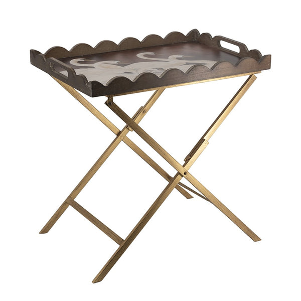 English Elm 23.5x15.5x24" Brown Mdf Accent Table Swan Motif Iron Legs Vintage Boho Side W2078P461560