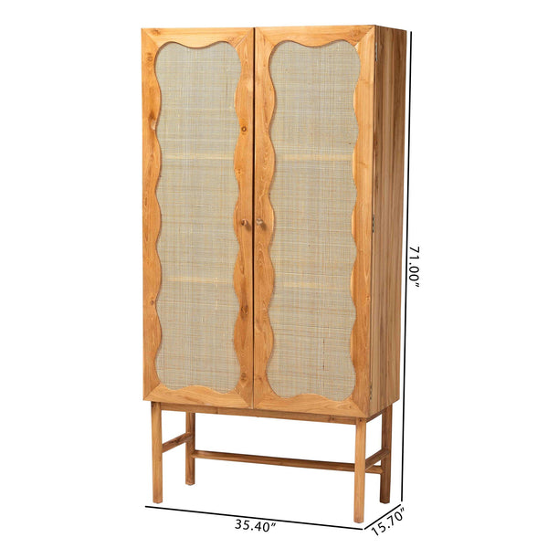 Baxton Studio Bali Augusto Teak Wood Cabinet - 2-Door Woven Rattan Organizer, Sculptural Boho Storage For Home Augusto-Wood/Webbing-Cabinet-KD-Box