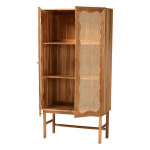 Baxton Studio Bali Augusto Teak Wood Cabinet - 2-Door Woven Rattan Organizer, Sculptural Boho Storage For Home Augusto-Wood/Webbing-Cabinet-KD-Box