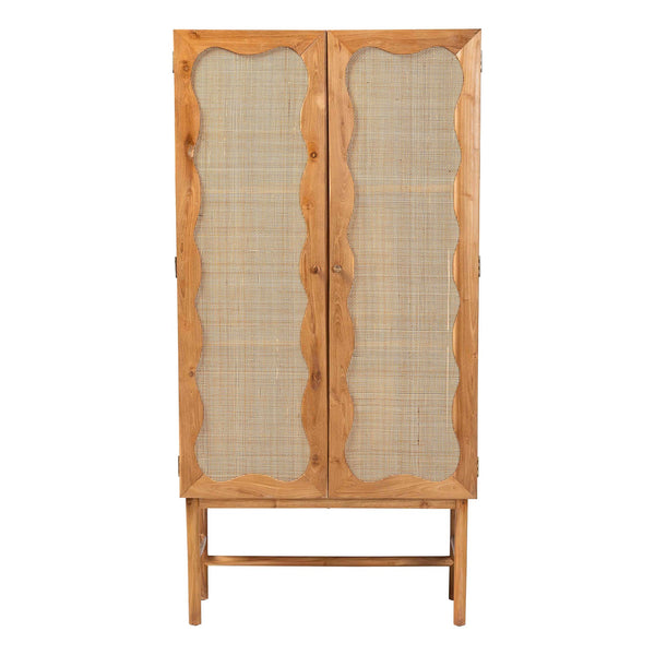 Baxton Studio Bali Augusto Teak Wood Cabinet - 2-Door Woven Rattan Organizer, Sculptural Boho Storage For Home Augusto-Wood/Webbing-Cabinet-KD-Box